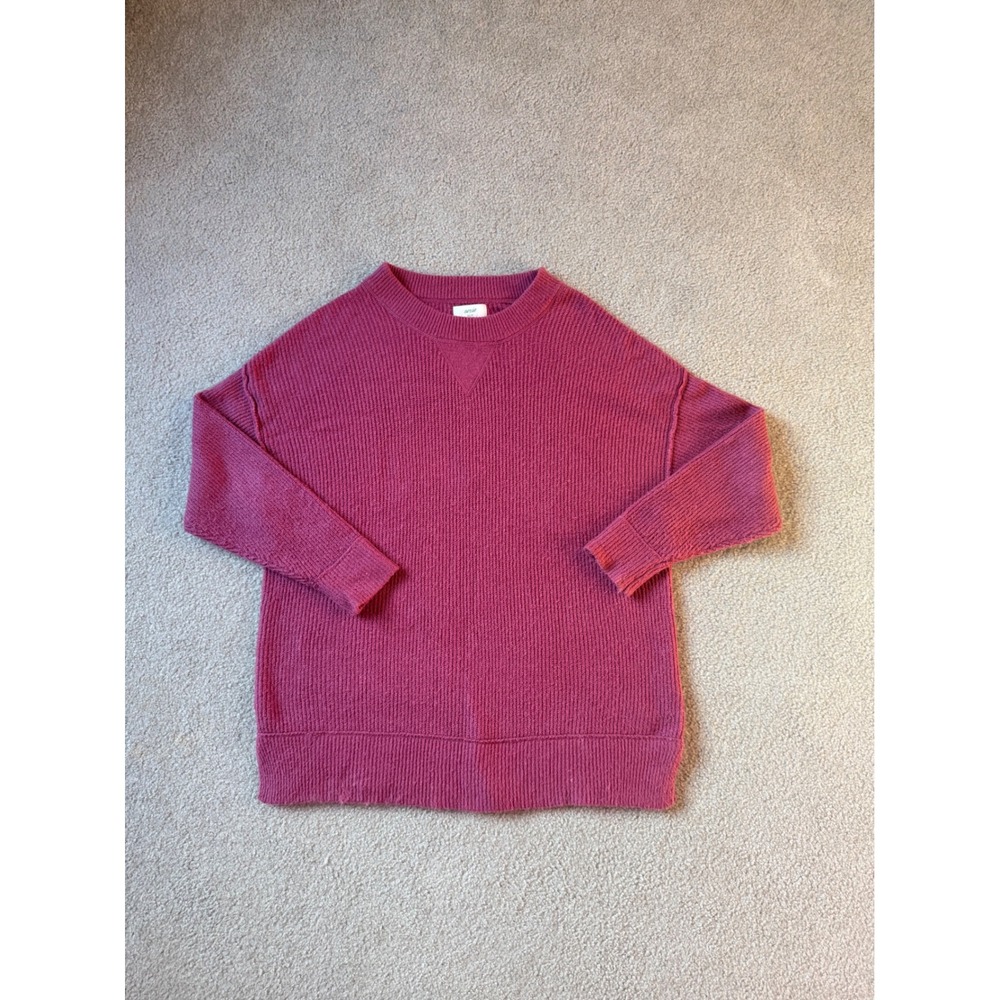 Aerie Oversized Ribbed Crewneck Sweater Berry Pink Tunic Knit Pullover Womens XS